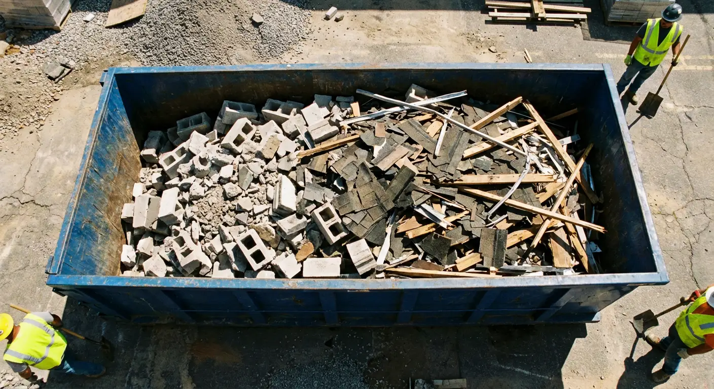 Roll-off dumpster loaded with construction debris in Hartford, CT