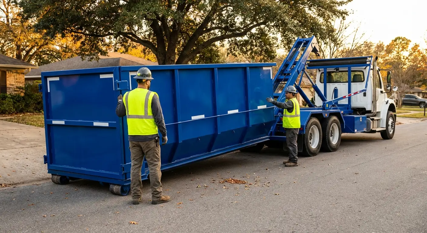 Roll-off dumpster delivery truck in operation in Hartford, CT